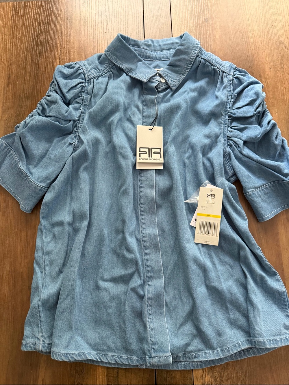 Robert Rodriguez Light Blue Denim Button-Front Puff Sleeve Shirt